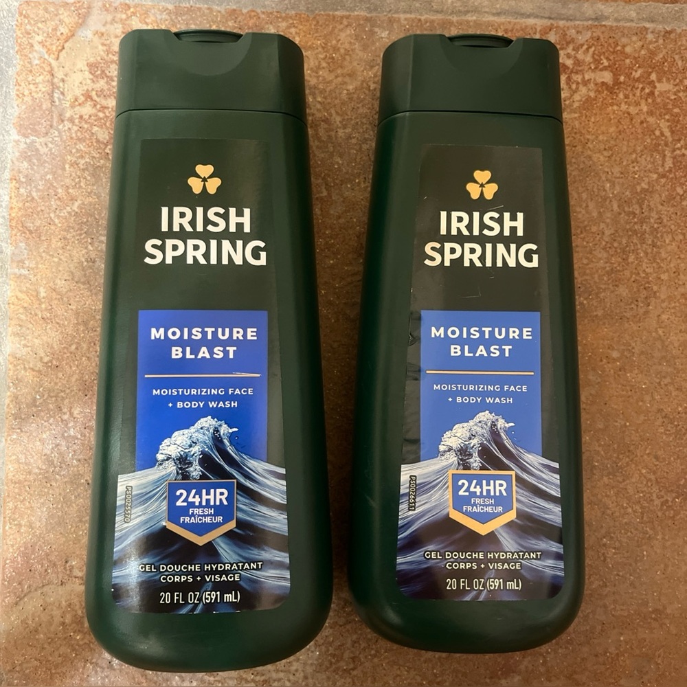 Irish Spring Moisture Blast Mens 24 HR Fresh Body & Face Wash 20 fl oz Lot Of 2
